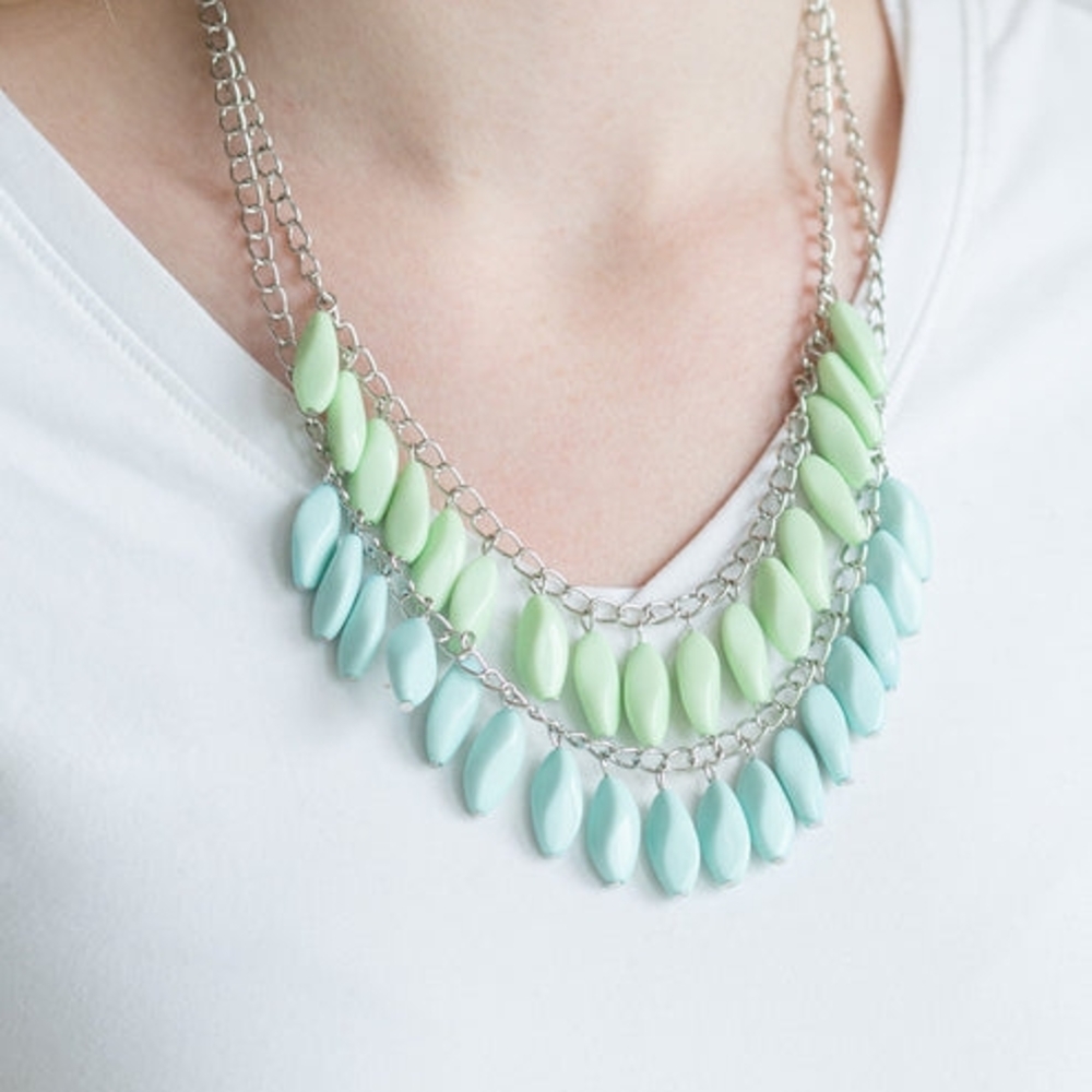 Beaded Boardwalk Elegant Mint and Aqua Layered Necklace